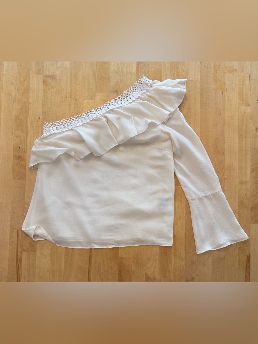 INTERMIX One Shoulder Silk Eyelet Ruffle Blouse